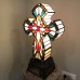 FixtureDisplays Tiffany Lighted Cross Tabletop Cross Stainless Glass Desktop Christian Gifts/Lamps 7.5 x 14.2 x 5